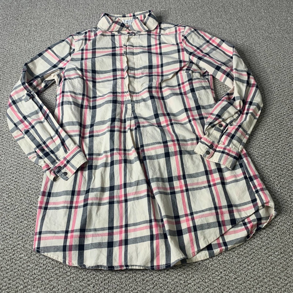 Tyler Boe Womens Shirt Size Small‎ Cream/Pink/Gray Plaid Long Sleeve Button Up